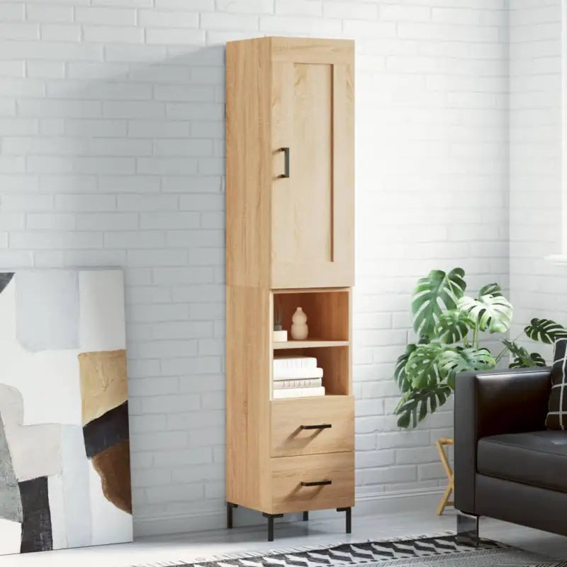 Hoge kast van bewerkt hout met duurzame charme - Sonoma eiken / 1 / 2 lades 2 schappen - Dressoirs & buffetkasten