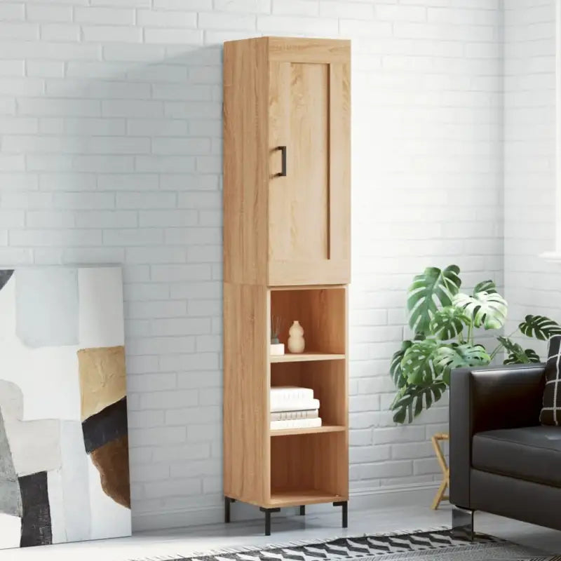 Hoge kast van bewerkt hout met duurzame charme - Sonoma eiken / 1 / 3 schappen - Dressoirs & buffetkasten