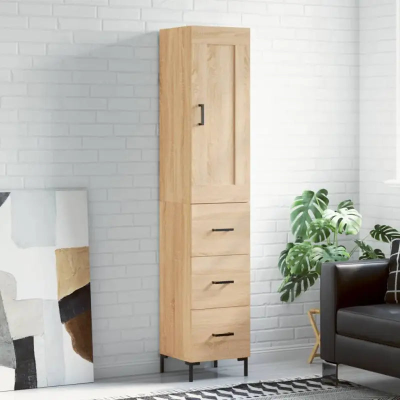 Hoge kast van bewerkt hout met duurzame charme - Sonoma eiken / 1 / 3 lades - Dressoirs & buffetkasten