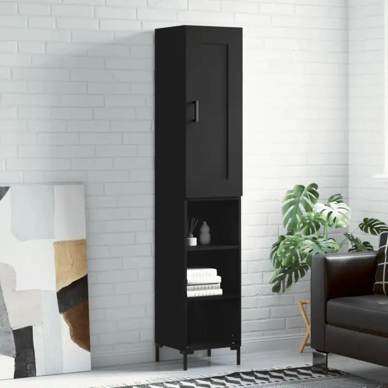Hoge kast van bewerkt hout met duurzame charme - Zwart / 1 / 3 schappen - Dressoirs & buffetkasten