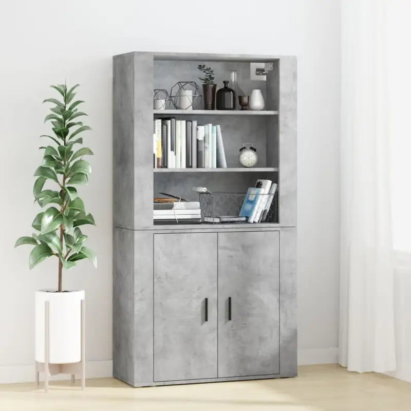 Hoge kast van bewerkt hout met duurzame en stabiele afwerking - Betongrijs / 1 - Dressoirs & buffetkasten