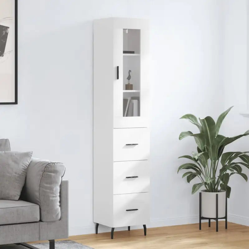 Hoge kast van bewerkt hout met duurzame en stabiele afwerking - Hoogglans wit / 1 / 3 lades - Dressoirs & buffetkasten