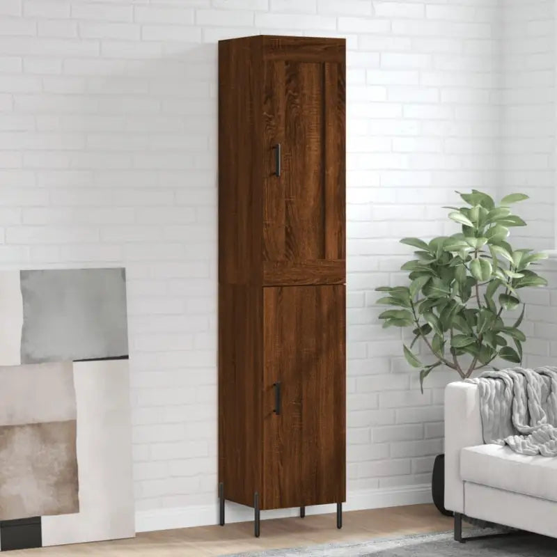 Hoge kast van bewerkt hout met duurzame en stabiele afwerking - bruin eikenkleur / 1 / 1 deur - Dressoirs & buffetkasten