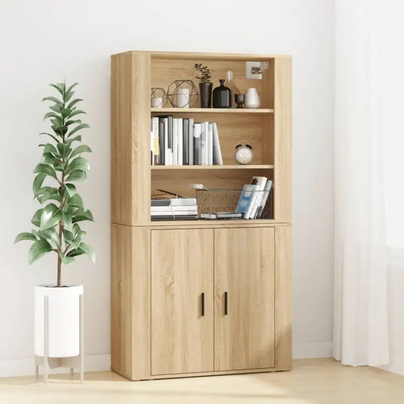 Hoge kast van bewerkt hout met duurzame en stabiele afwerking - Sonoma eiken / 1 - Dressoirs & buffetkasten