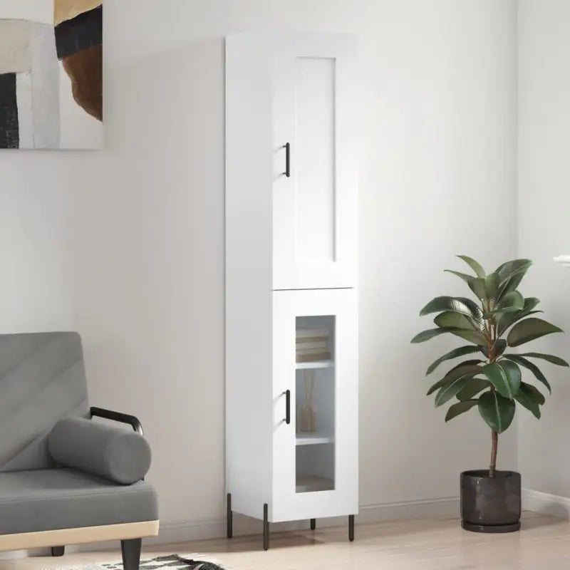 Hoge kast van bewerkt hout met duurzame en stabiele afwerking - Wit / 1 / 1 glazen deur - Dressoirs & buffetkasten
