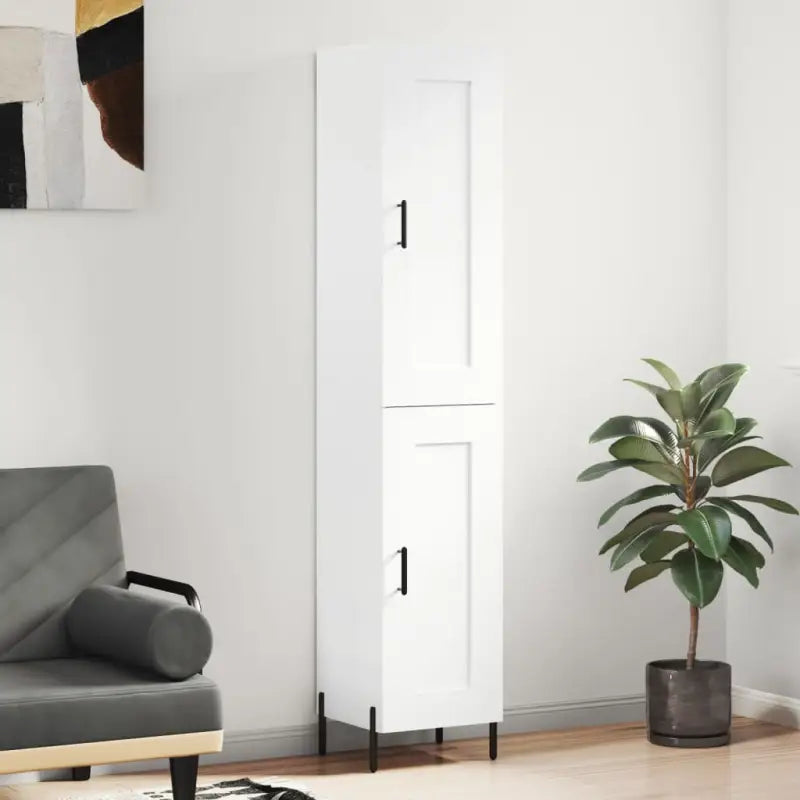 Hoge kast van bewerkt hout met duurzame en stabiele afwerking - Wit / 1 / 1 houten deur - Dressoirs & buffetkasten