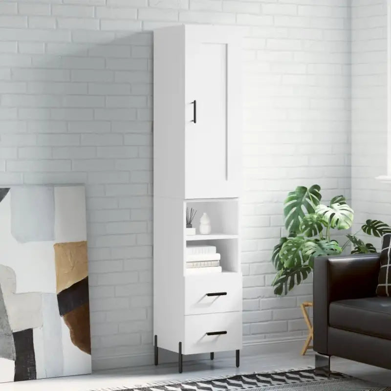 Hoge kast van bewerkt hout met duurzame en stabiele afwerking - Wit / 1 / 2 lades 2 schappen - Dressoirs & buffetkasten