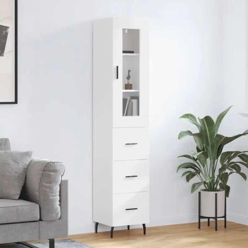 Hoge kast van bewerkt hout met duurzame en stabiele afwerking - Wit / 1 / 3 lades - Dressoirs & buffetkasten