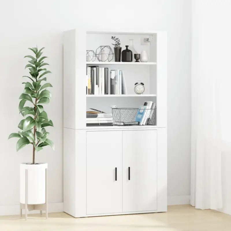 Hoge kast van bewerkt hout met duurzame en stabiele afwerking - Wit / 1 - Dressoirs & buffetkasten