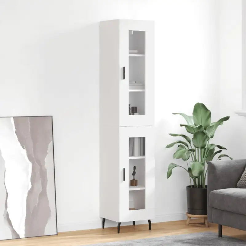 Hoge kast van bewerkt hout met duurzame en stabiele afwerking - Wit / 1 / 1 glazen deur - Dressoirs & buffetkasten
