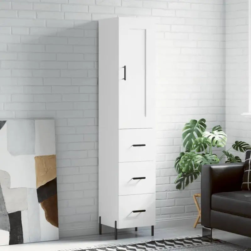 Hoge kast van bewerkt hout met duurzame en stabiele afwerking - Wit / 1 / 3 lades - Dressoirs & buffetkasten