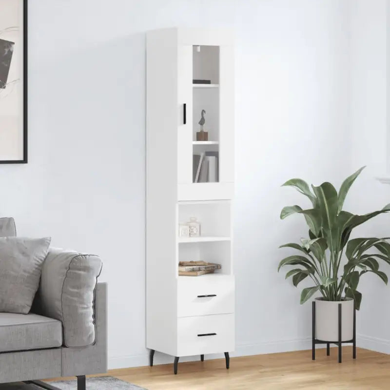 Hoge kast van bewerkt hout met duurzame en stabiele afwerking - Wit / 1 / 2 lades 2 schappen - Dressoirs & buffetkasten