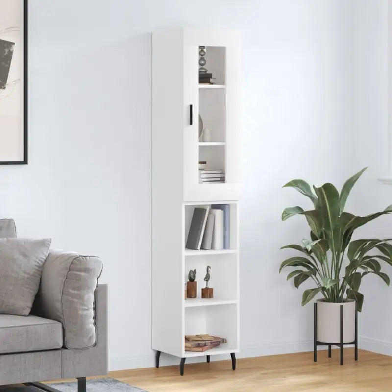 Hoge kast van bewerkt hout met duurzame en stabiele afwerking - Wit / 1 / 3 schappen - Dressoirs & buffetkasten