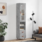 Hoge kast van bewerkt hout met duurzame en stabiele kwaliteit - Betongrijs / 1 / 2 lades 2 schappen - Dressoirs &