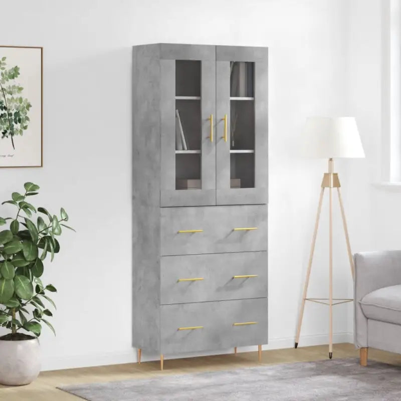 Hoge kast van bewerkt hout met duurzame en stijlvolle afwerking - Betongrijs / 1 / 3 lades - Dressoirs & buffetkasten