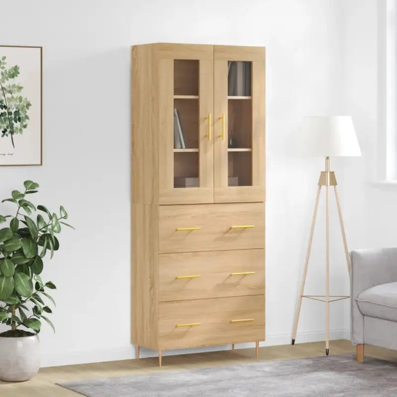 Hoge kast van bewerkt hout met duurzame en stijlvolle afwerking - Sonoma eiken / 1 / 3 lades - Dressoirs & buffetkasten