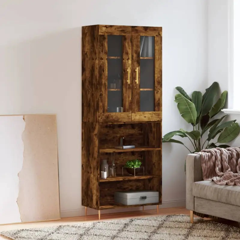 Hoge kast van bewerkt hout met duurzame en stijlvolle afwerking - Gerookt eiken / 1 / 3 schappen - Dressoirs &