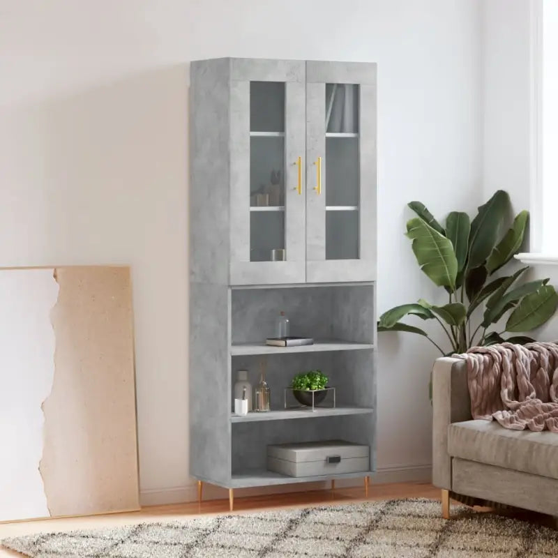 Hoge kast van bewerkt hout met duurzame en stijlvolle afwerking - Betongrijs / 1 / 3 schappen - Dressoirs & buffetkasten