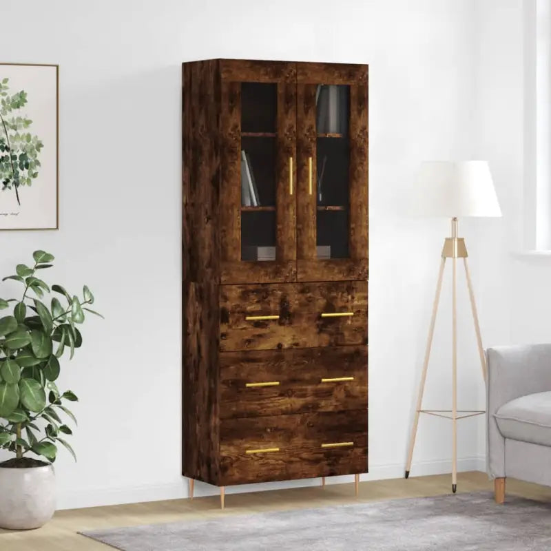 Hoge kast van bewerkt hout met duurzame en stijlvolle afwerking - Gerookt eiken / 1 / 3 lades - Dressoirs & buffetkasten