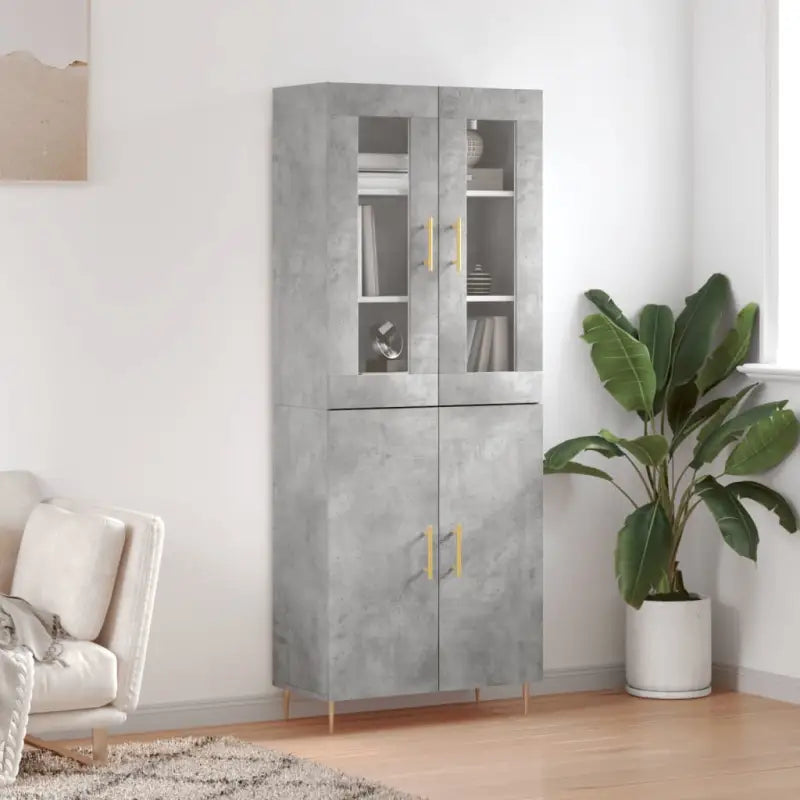Hoge kast van bewerkt hout met duurzame en stijlvolle afwerking - Betongrijs / 1 / 2 deuren - Dressoirs & buffetkasten