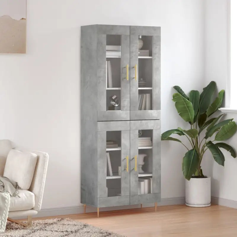 Hoge kast van bewerkt hout met duurzame en stijlvolle afwerking - Betongrijs / 1 / 2 glazen deuren - Dressoirs &
