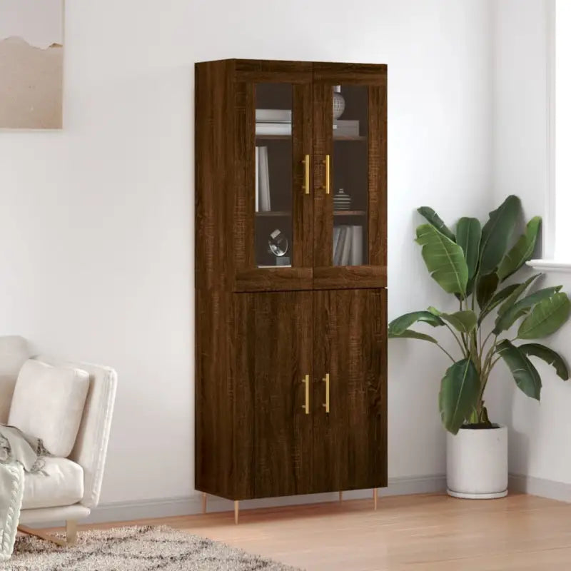 Hoge kast van bewerkt hout met duurzame en stijlvolle afwerking - bruin eikenkleur / 1 / 2 deuren - Dressoirs &