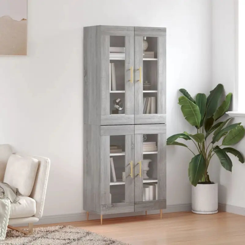Hoge kast van bewerkt hout met duurzame en stijlvolle afwerking - Grijs sonoma / 1 / 2 glazen deuren - Dressoirs &