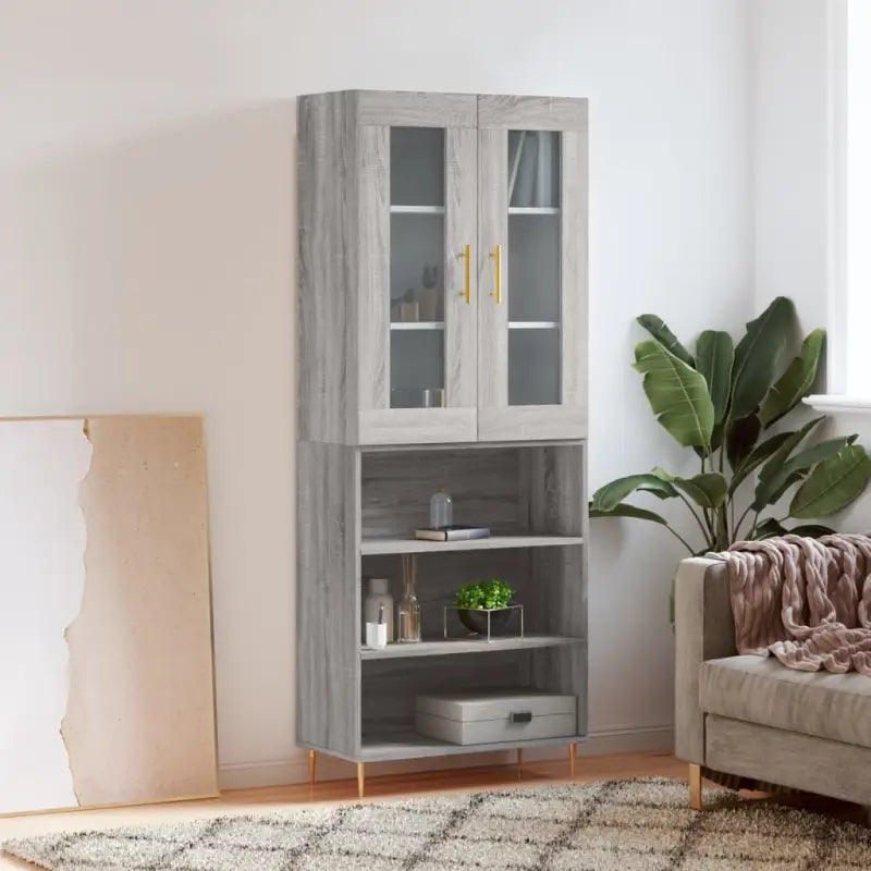 Hoge kast van bewerkt hout met duurzame en stijlvolle afwerking - Grijs sonoma / 1 / 3 schappen - Dressoirs &