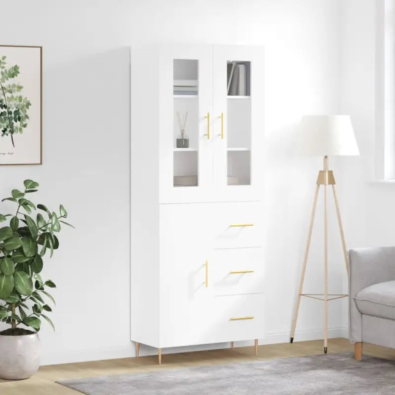 Hoge kast van bewerkt hout met duurzame en stijlvolle afwerking - Wit / 1 / 1 deur 3 lades - Dressoirs & buffetkasten