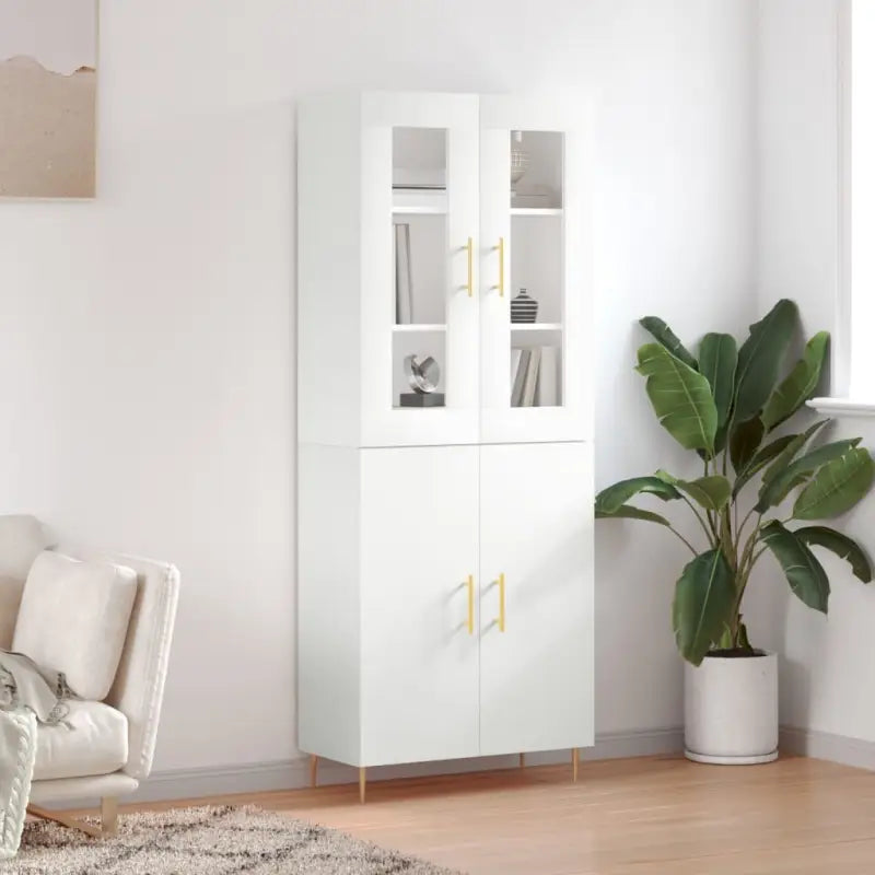 Hoge kast van bewerkt hout met duurzame en stijlvolle afwerking - Wit / 1 / 2 deuren - Dressoirs & buffetkasten