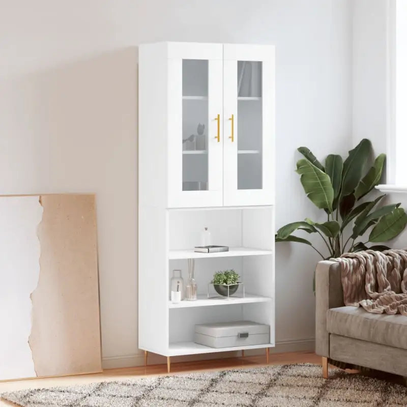 Hoge kast van bewerkt hout met duurzame en stijlvolle afwerking - Wit / 1 / 3 schappen - Dressoirs & buffetkasten