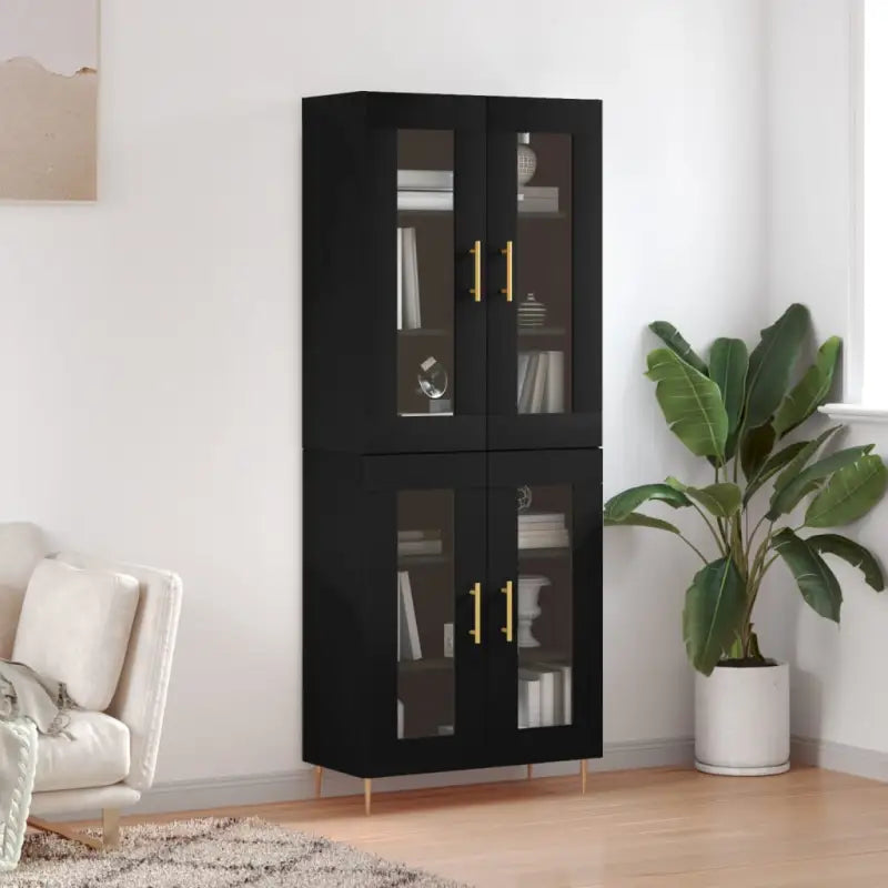 Hoge kast van bewerkt hout met duurzame en stijlvolle afwerking - Zwart / 1 / 2 glazen deuren - Dressoirs & buffetkasten