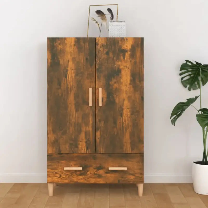 Hoge kast van bewerkt hout met elegante afwerking en duurzame kwaliteit - Gerookt eiken / 1 - Dressoirs & buffetkasten
