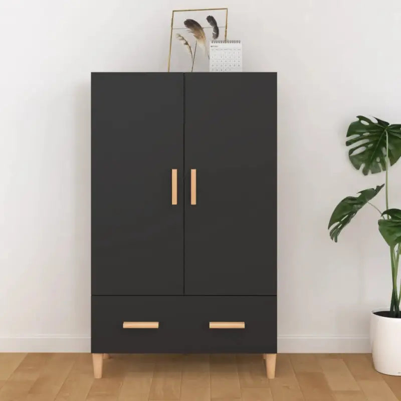 Hoge kast van bewerkt hout met elegante afwerking en duurzame kwaliteit - Zwart / 1 - Dressoirs & buffetkasten