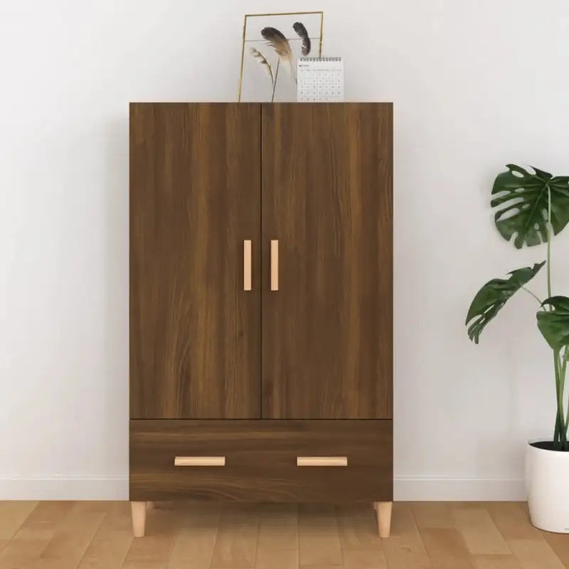 Hoge kast van bewerkt hout met elegante afwerking en duurzame kwaliteit - bruin eikenkleur / 1 - Dressoirs &
