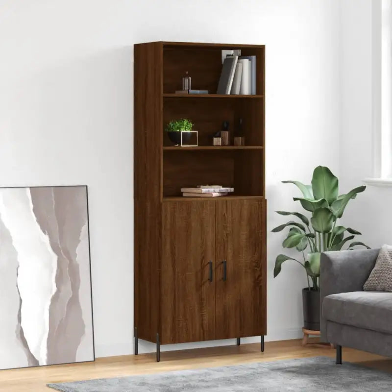 Hoge kast van bewerkt hout met metalen poten voor een moderne uitstraling - bruin eikenkleur / 1 / 2 deuren - Dressoirs