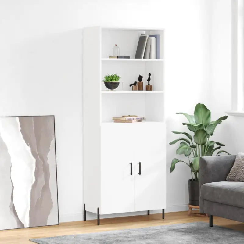 Hoge kast van bewerkt hout met metalen poten voor een moderne uitstraling - Wit / 1 / 2 deuren - Dressoirs &