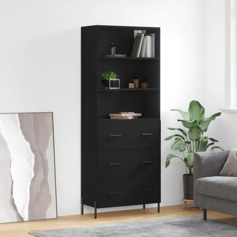 Hoge kast van bewerkt hout met metalen poten voor een moderne uitstraling - Zwart / 1 / 3 lades - Dressoirs &