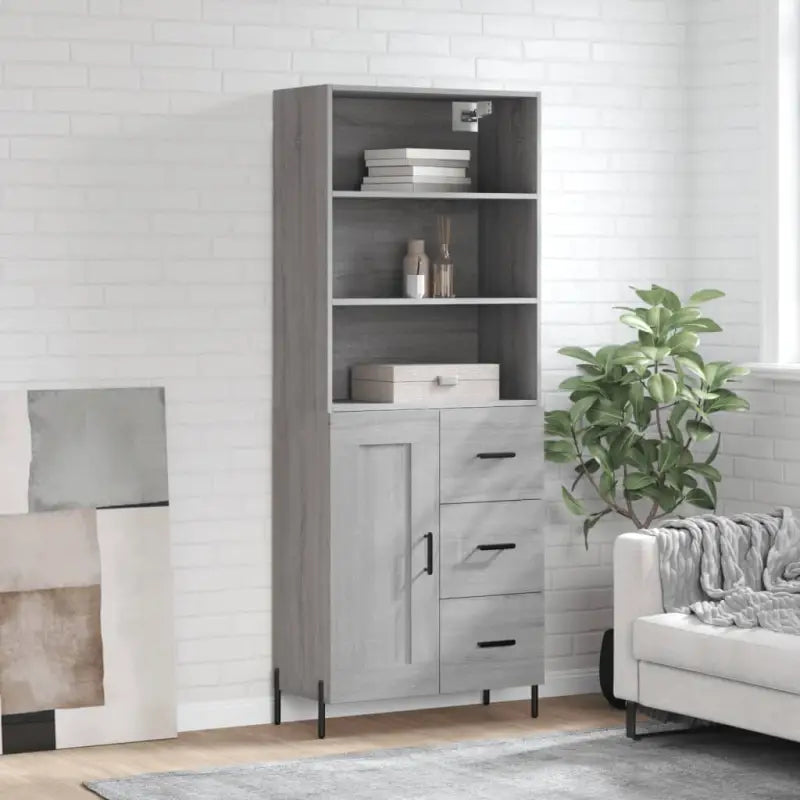 Hoge kast van bewerkt hout met metalen poten voor een moderne uitstraling - Grijs sonoma / 1 / 1 houten deur 3 lades
