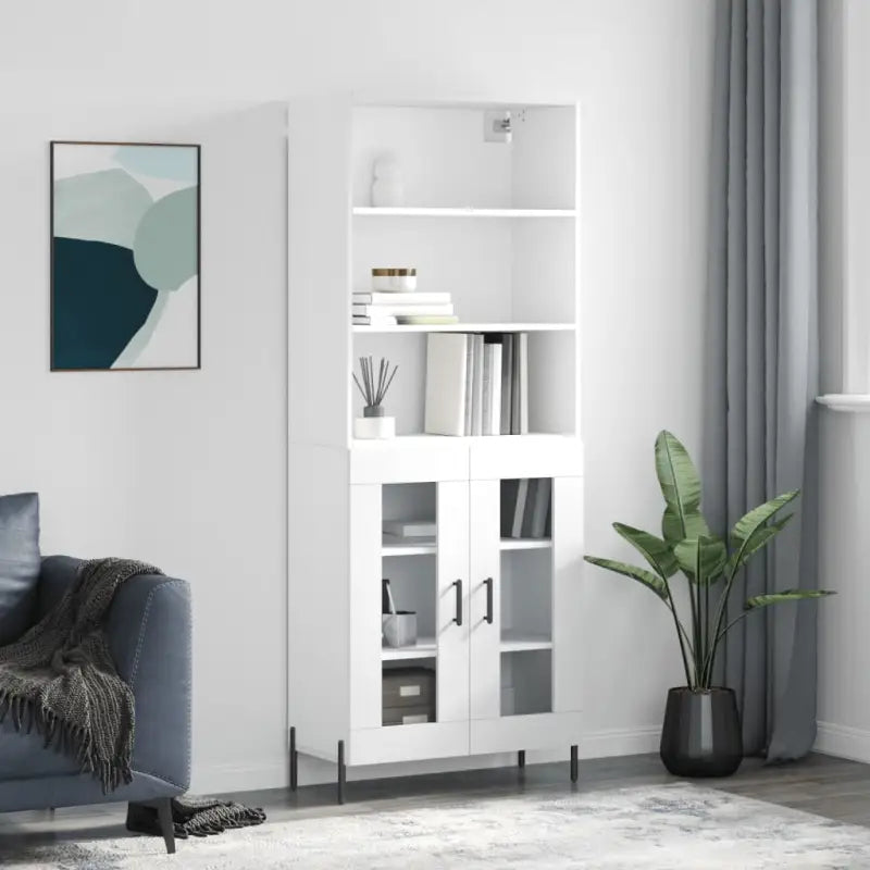 Hoge kast van bewerkt hout met metalen poten voor een moderne uitstraling - Wit / 1 / 2 glazen deuren - Dressoirs &