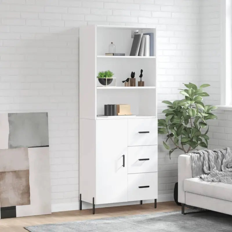 Hoge kast van bewerkt hout met metalen poten voor een moderne uitstraling - Wit / 1 / 1 deur 3 lades - Dressoirs &
