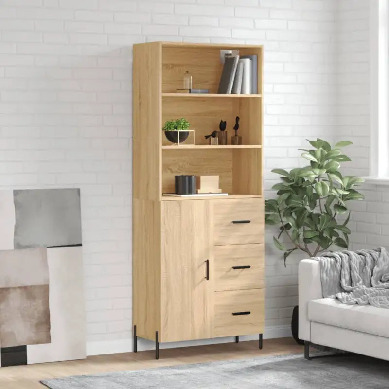 Hoge kast van bewerkt hout met metalen poten voor een moderne uitstraling - Sonoma eiken / 1 / 1 deur 3 lades