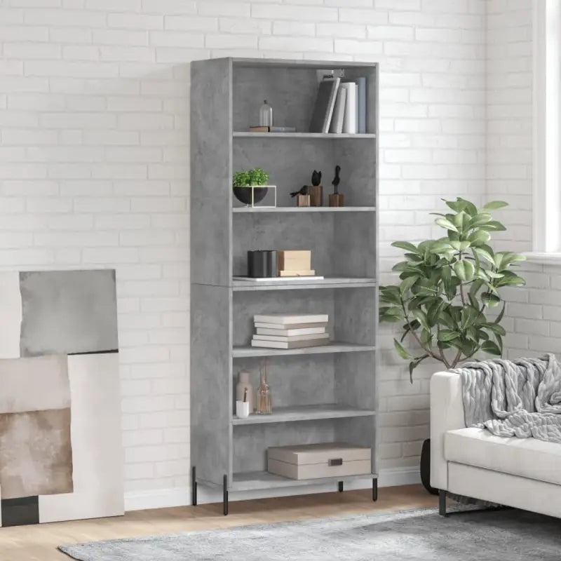 Hoge kast van bewerkt hout met metalen poten voor een moderne uitstraling - Betongrijs / 1 / 3 schappen - Dressoirs &