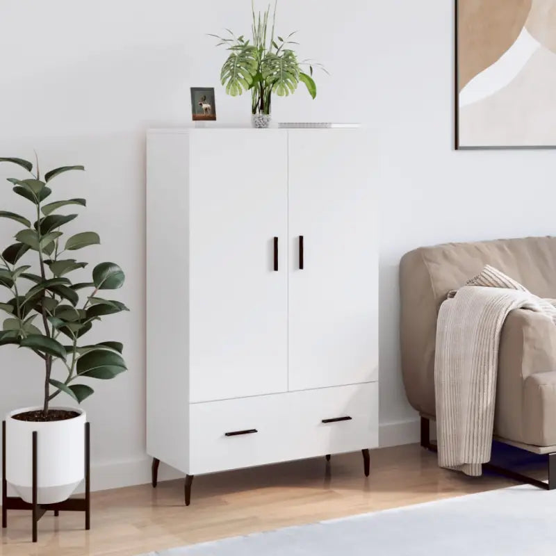 Hoge kast van bewerkt hout met metalen poten voor een moderne look - Hoogglans wit / 1 - Dressoirs & buffetkasten