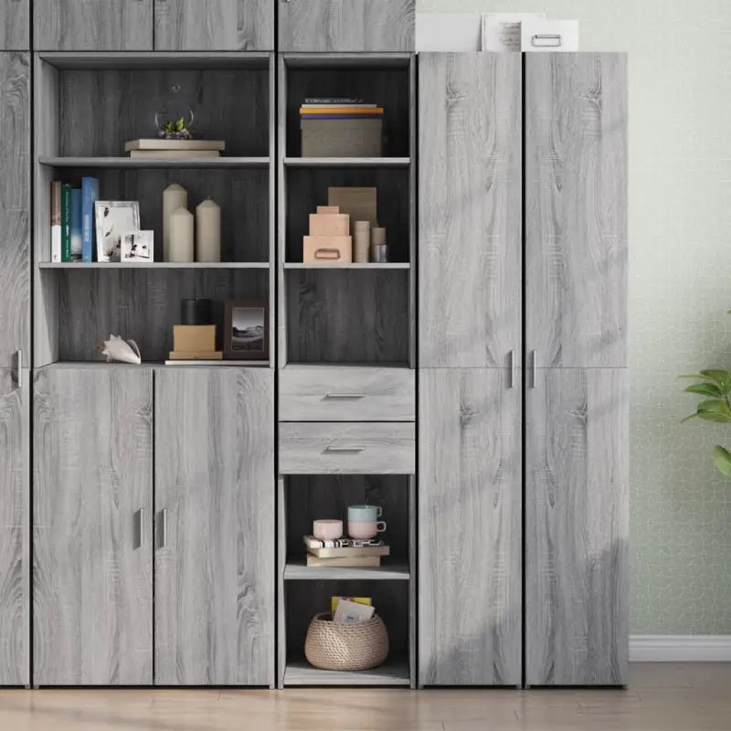 Hoge kast van bewerkt hout voor een klassieke en praktische inrichting - Grijs sonoma / 1 - Dressoirs & buffetkasten
