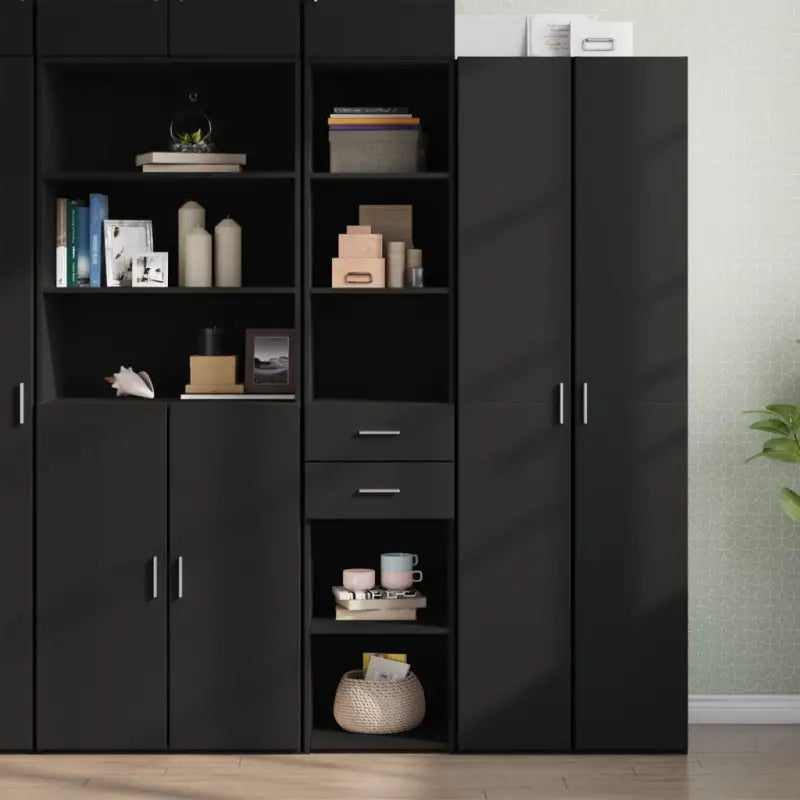 Hoge kast van bewerkt hout voor een klassieke en praktische inrichting - Zwart / 1 - Dressoirs & buffetkasten