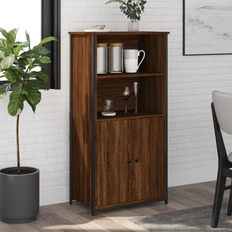 Hoge kast van bewerkt hout voor een moderne en duurzame uitstraling - bruin eikenkleur / 62 x 36 x 121.5 cm / 1