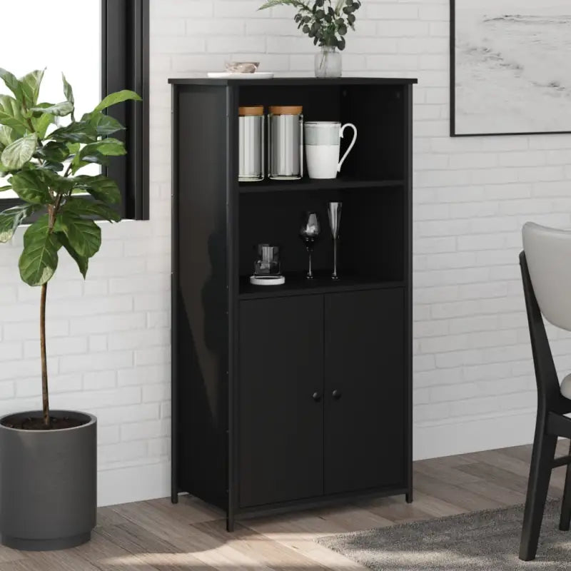 Hoge kast van bewerkt hout voor een moderne en duurzame uitstraling - Zwart / 62 x 36 x 121.5 cm / 1 - Dressoirs &
