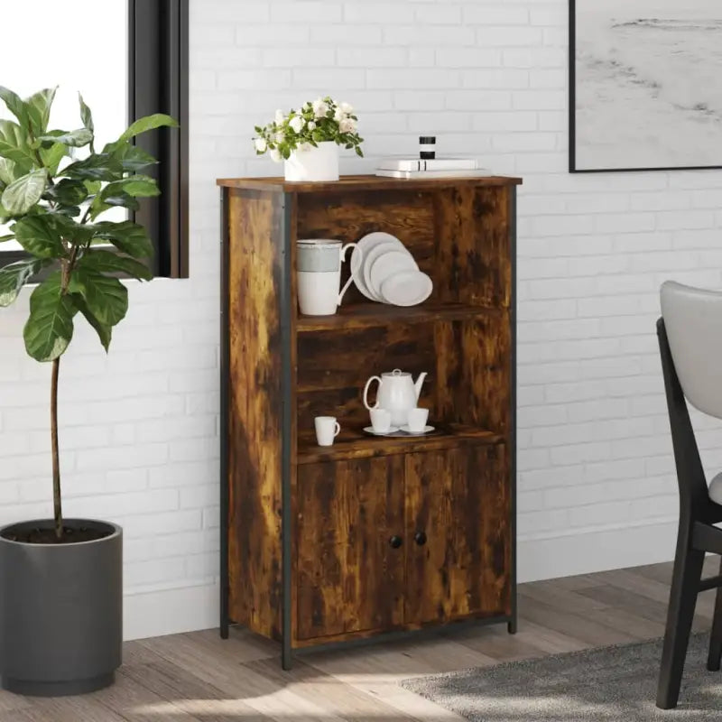 Hoge kast van bewerkt hout voor een moderne en duurzame uitstraling - Gerookt eiken / 62 x 32 x 103.5 cm / 1