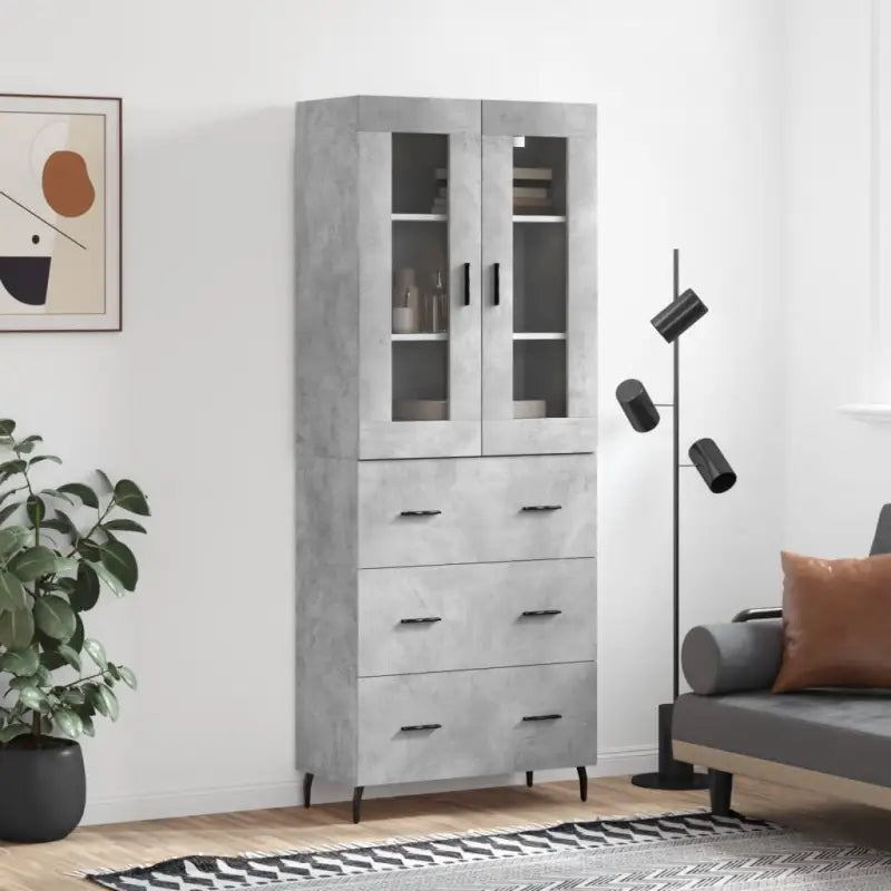 Hoge kast van bewerkt hout voor een stijlvolle en duurzame inrichting - Betongrijs / 1 / 3 lades - Dressoirs &